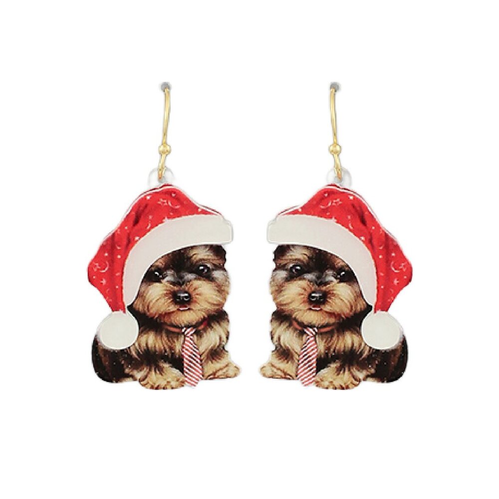 Christmas Santa Hat Acrylic Yorkie Earrings